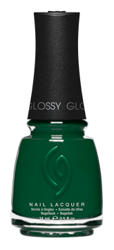 A Front View of CHINA GLAZE NAIL LACQUER, MIDNIGHT PINE   Bottle with black cap.